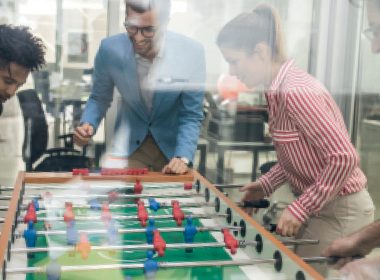 Tabletop games being played by colleagues at an office