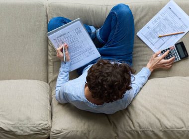 doing a spreadsheet on the couch