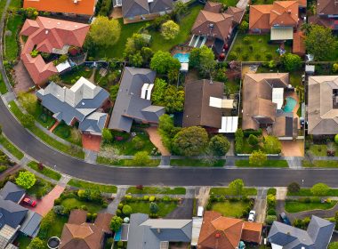 Aerial view of a residential street
