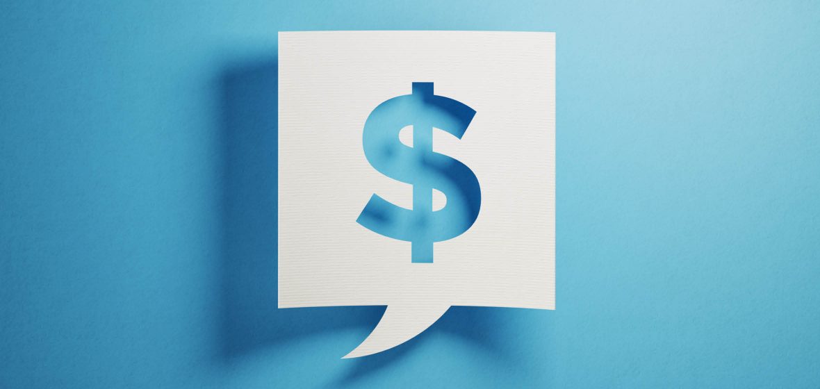 Blue dollar sign on a white background