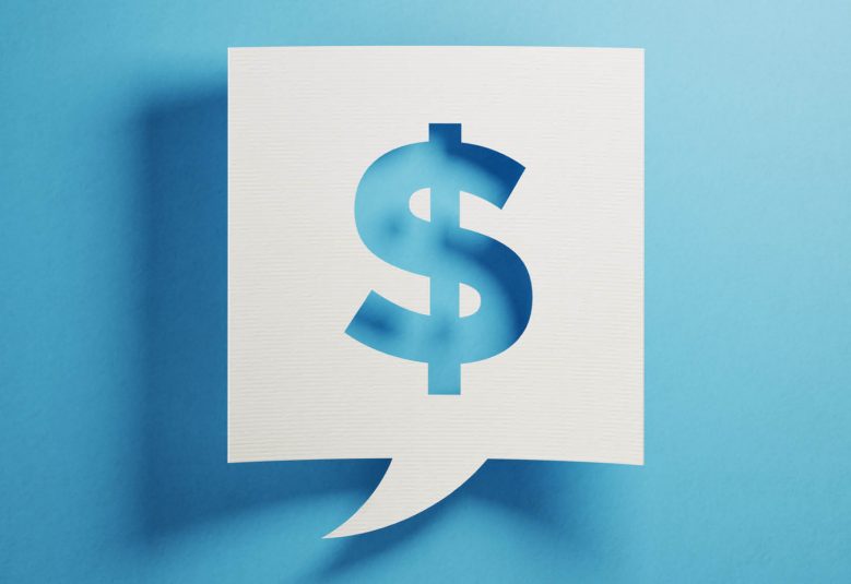 Blue dollar sign on a white background