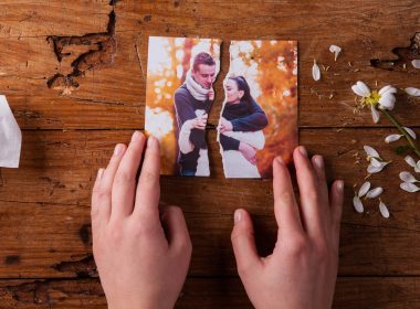 Photo of a couple torn in half