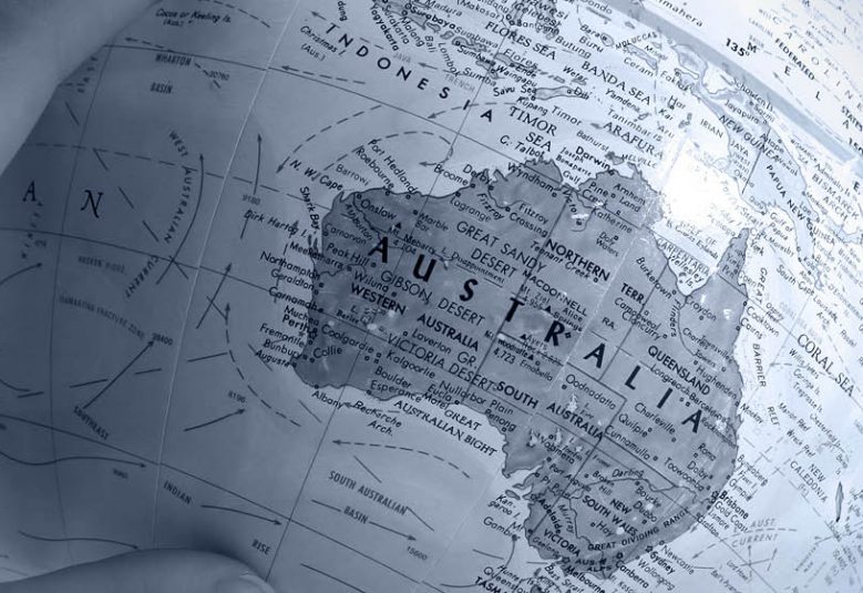 Globe of the world featuring Australia