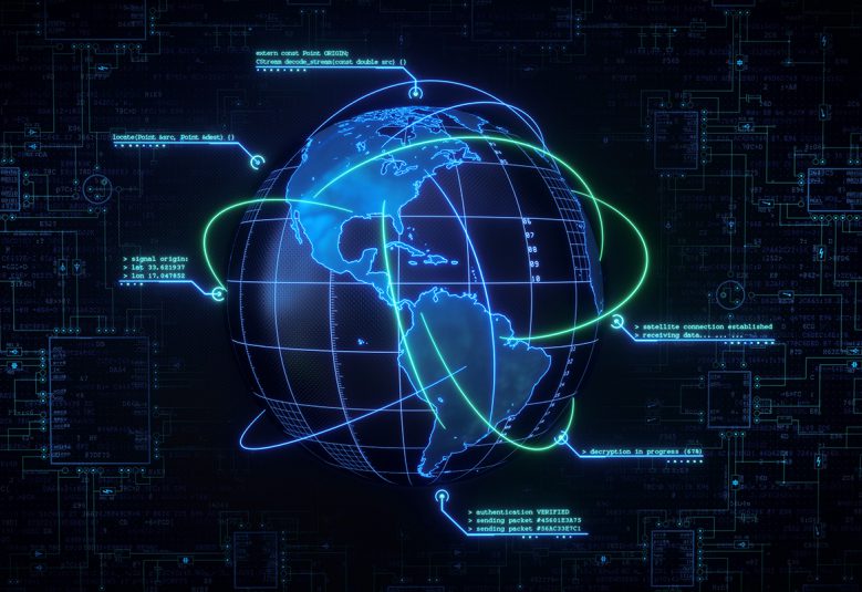 A digital world globe showing the Americas.