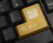 Keyboard with golden enter key, with percentage sign