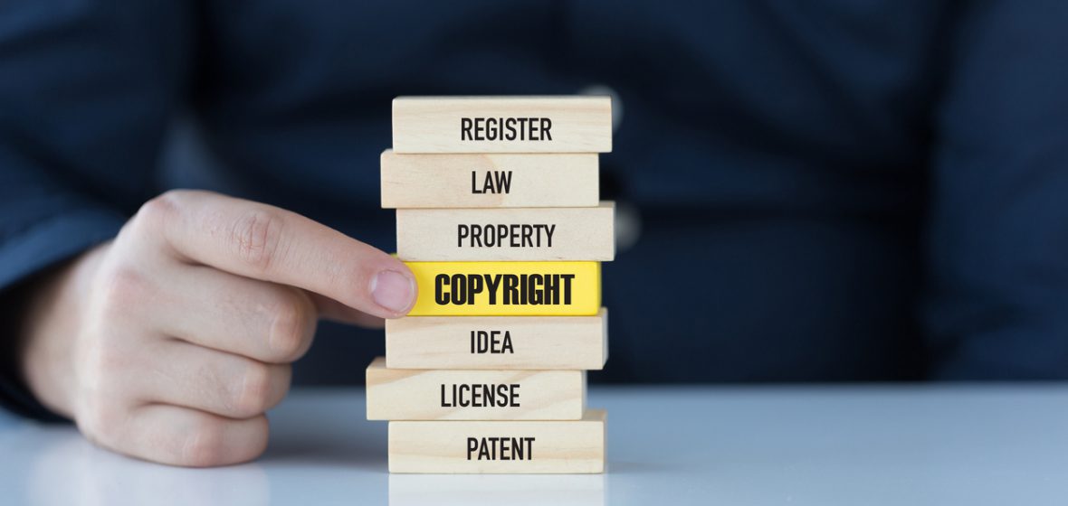 Stacking blocks with copyright written on them