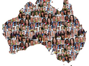 Map of Australia filled with people's faces