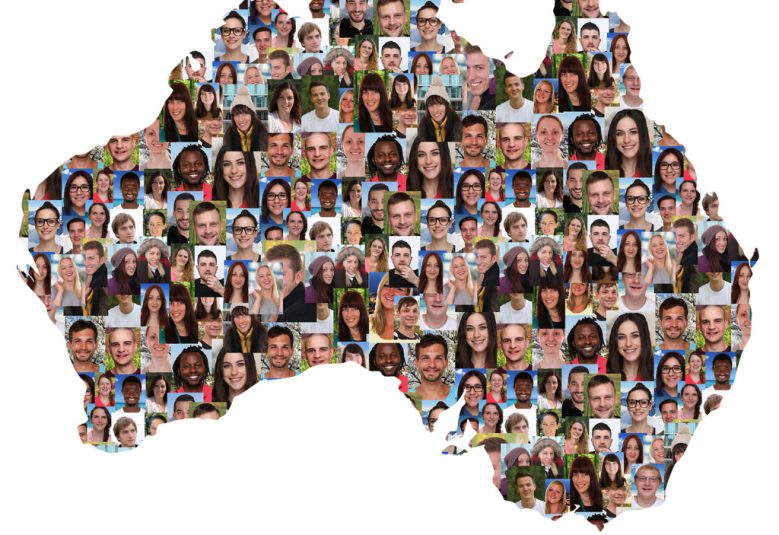 Map of Australia filled with people's faces
