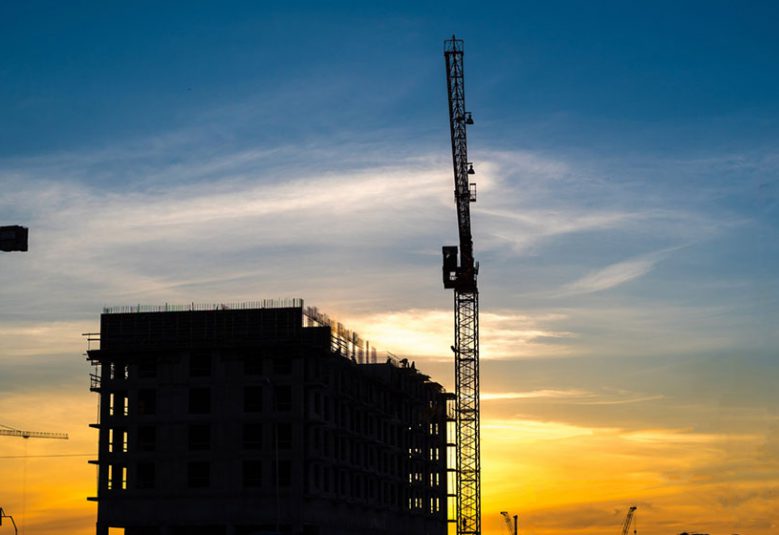 Cranes at a construction site.