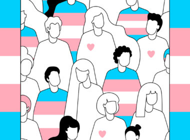 illustration of people in mixed blue and pink to depict Transgender Day of Invisibility