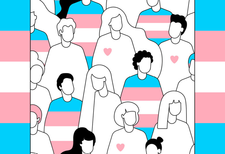 illustration of people in mixed blue and pink to depict Transgender Day of Invisibility