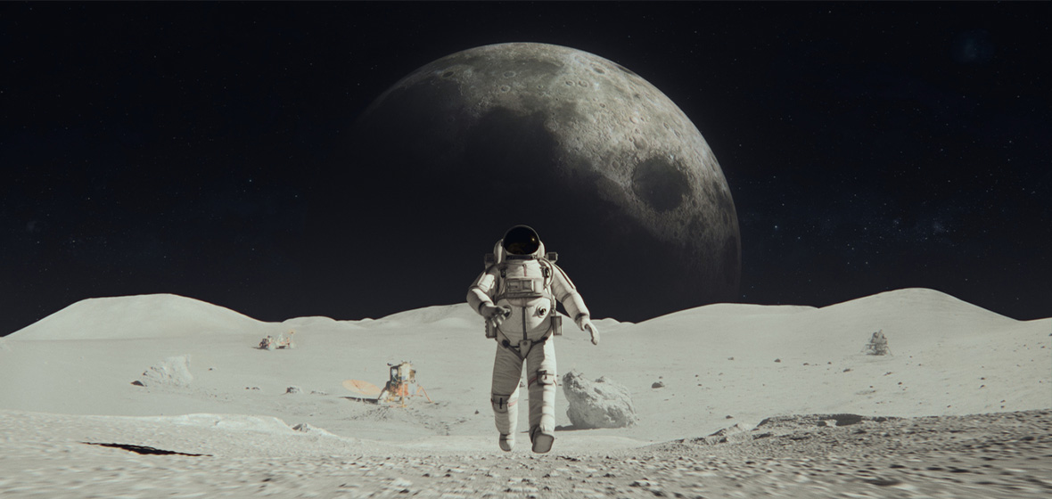 photo of astronaut looking at the moon to illustrate the idea of managing space law